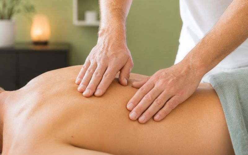 ShinShen-Massage in der Praxis Jenaesthetik in Jena: Hände massieren den Rücken